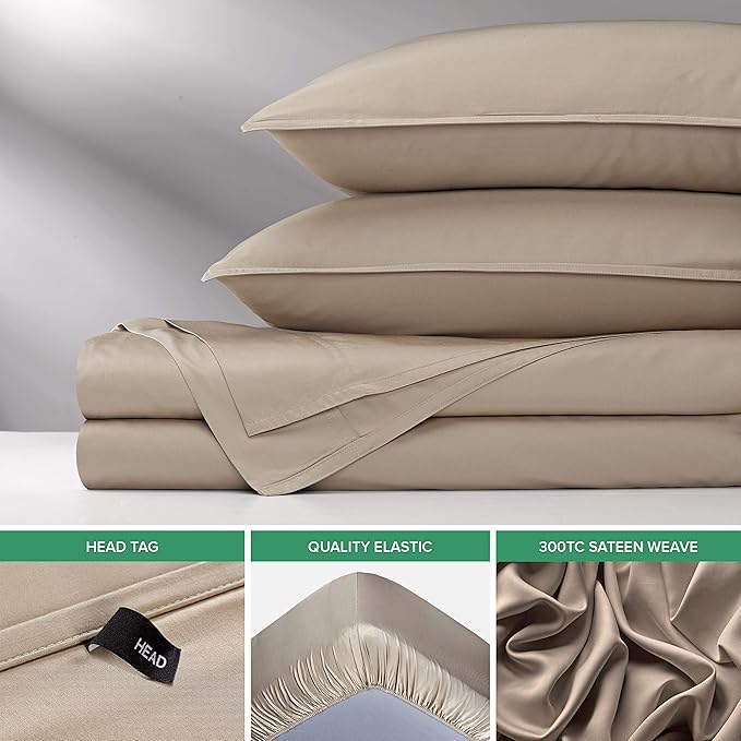 Pure Bamboo Twin XL Sheets, Genuine 100% Organic Viscose Derived from Bamboo Bed Sheet Set, Luxuriously Soft & Cooling, Double Stitching, 2 Year Quality Promise (Twin XL, Sand)