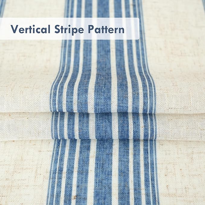 DriftAway Farmhouse Vertical Striped Linen Blend Textured Light Filtering Semi Sheer Curtains for Living Room Bedroom 108 Inches Long Drapes 2 Panels Broad Striped Linen Jean Navy