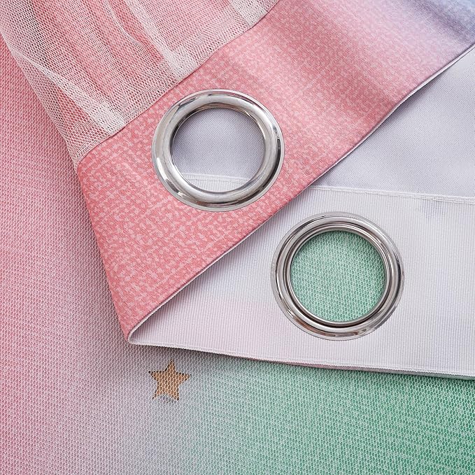 XiDi Pink & Rainbow Curtains for Kids & Girl Bedrooms - Blackout, Unicorn Wall Decals, 52x63 Inch