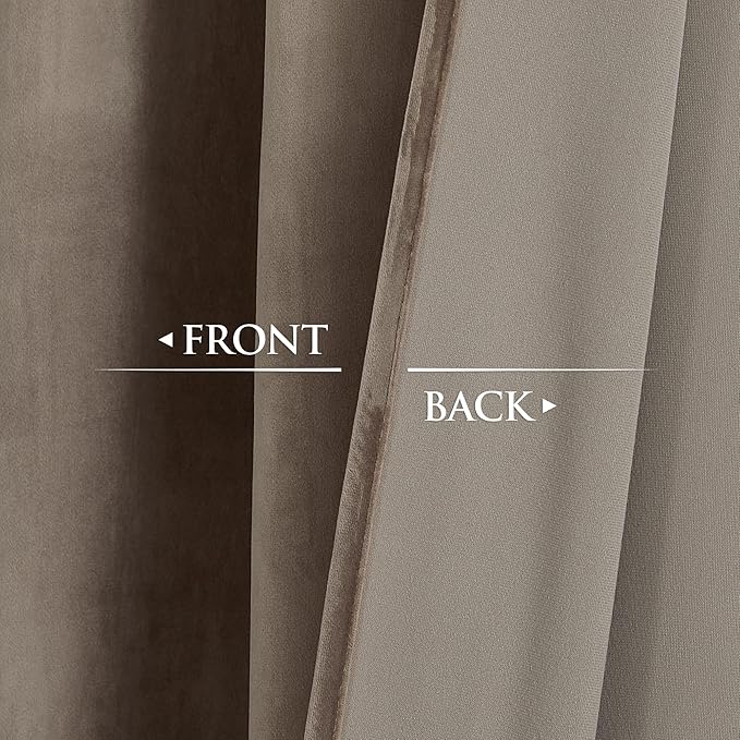 StangH Taupe Velvet Room Darkening Curtains Premium Soft Thermal Insulated Drapes for Bedroom/Office, Noise Reduction Curtains, Modern Decor, W52 x L105, 2 Panels