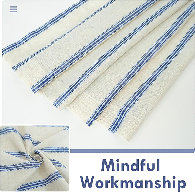 DriftAway Farmhouse Vertical Striped Linen Blend Textured Light Filtering Semi Sheer Curtains for Living Room Bedroom 54 Inches Long Drapes 2 Panels Linen Navy