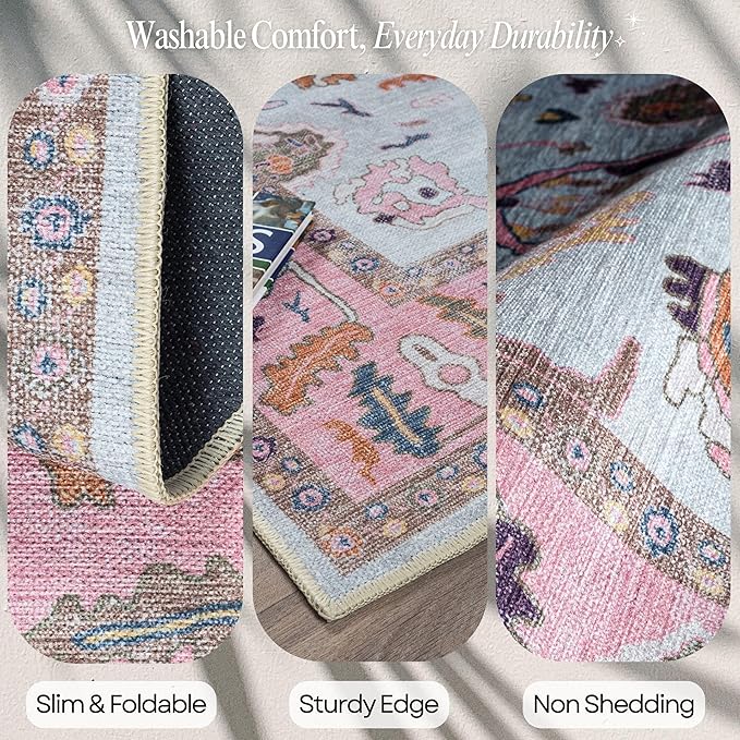 Fame Rugs Pink Beige Modern Oushak Rug 8x10, Vintage Turkish Colorful Oriental Washable Antique Inspired Large Area Rugs, Luxury Living Room Bedroom (390PP, 7'6 x 10')