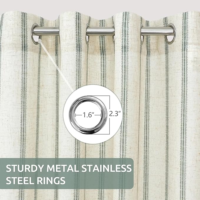 DriftAway Farmhouse Vertical Striped Linen Blend Textured Light Filtering Semi Sheer Curtains for Living Room Bedroom 63 Inches Long Drapes 2 Panels
