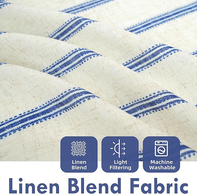 DriftAway Farmhouse Vertical Striped Linen Blend Textured Light Filtering Semi Sheer Curtains for Living Room Bedroom 108 Inches Long Drapes 2 Panels
