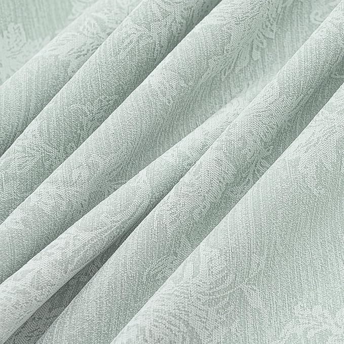 FMFUNCTEX Sage Green Floral Jacquard Blackout Curtains 63 Inch Length for Bedroom, Scroll Flower Chenille Farmhouse Curtain for Living Room Darkening Thermal Insulated Grommet Window Drapes 2 Panels