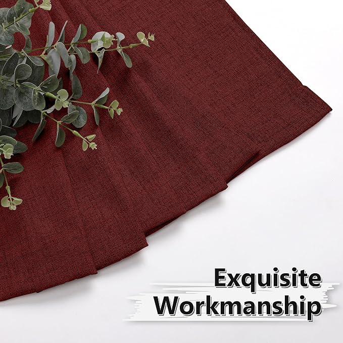 Tollpiz Short Linen Curtains Living Room Rod Pocket Semi Sheer Curtain Burlap Light Filtering Thick Linen Drapes for Bedroom, 54 x 54 inches Long, Burgundy Red, Set of 2 Panels