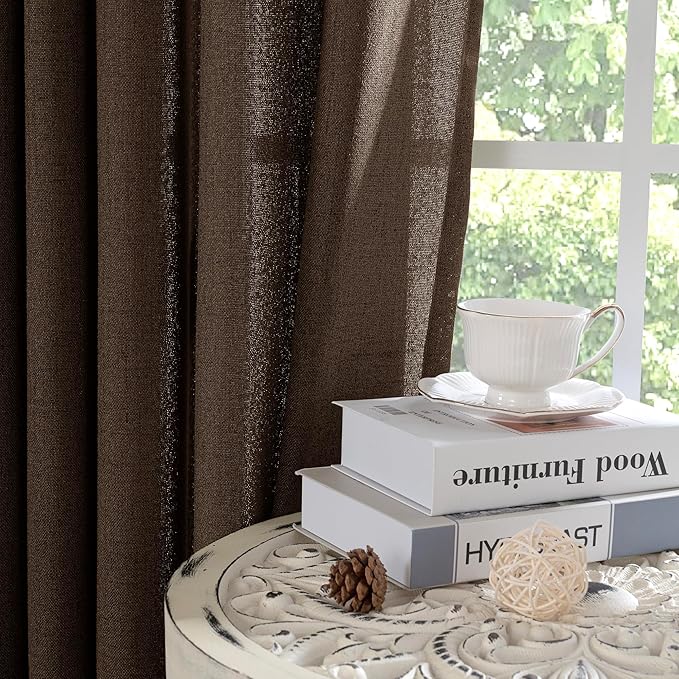 YoungsTex Brown Linen Curtains 63 Inches Length - Light Filtering Chocolate Semi Sheer Window Drapes with Bronze Grommet for Living Room/Bedroom/Farmhouse/Country Privacy, 42 x 63 Inch, 2 Panels