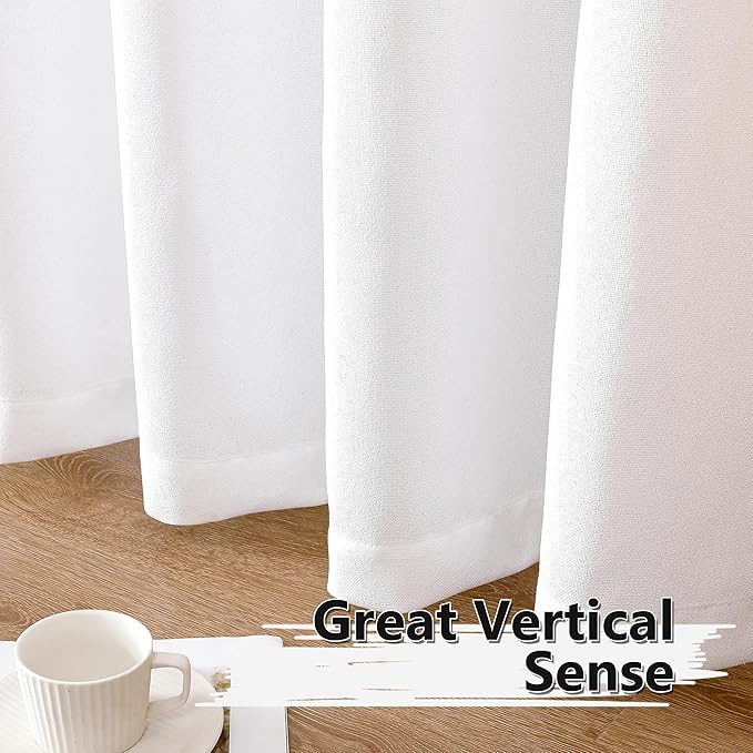 Tollpiz Short Linen Curtain Bedroom Rod Pocket Semi Sheer Curtains Burlap Light Filtering Thick Linen Drape for Living Room, 38 x 54 inches Long, White, Set of 2 Panels