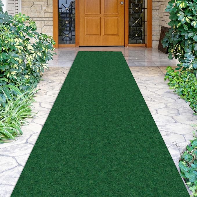 Ottomanson 2' x 8' Hallway Runner with Scraper Pile Extra Durable Non-Slip Rug Mat for Indoor & Outdoor Use - Ideal for Kitchen, Entryway, Patio & Garage - High-Traffic Carpet, Green