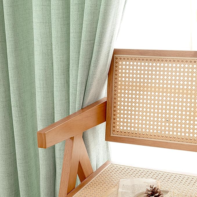 YoungsTex Sage Green Linen Curtains 90 Inches Long for Living Room, Boho Semi Sheer Drapes with Bronze Grommet Privacy Light Filtering Window Treatments for Bedroom Dining, 52 x 90 Inch, 2 Panels