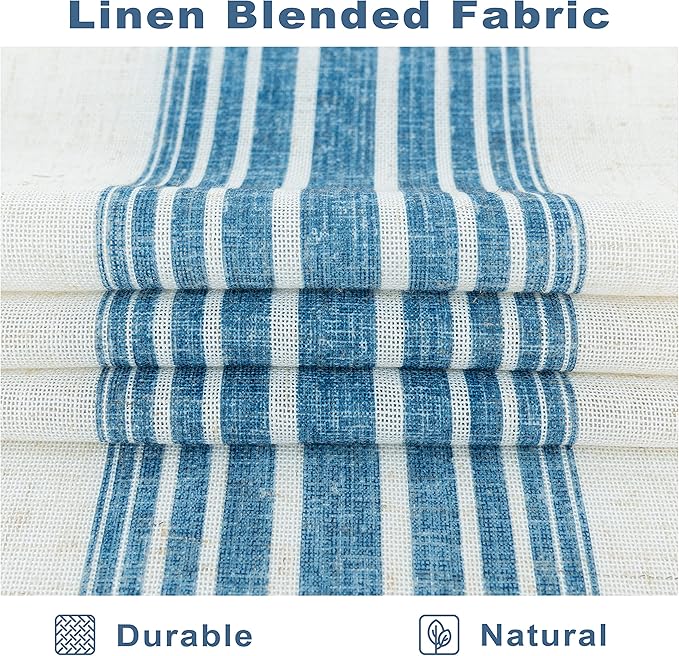 DriftAway Farmhouse Vertical Striped Linen Blend Textured Light Filtering Semi Sheer Curtains for Living Room Bedroom 84 Inches Long Drapes 1 Panel Broad Striped Jean Navy