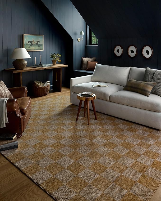 Loloi Chris Loves Julia Calvin Collection CLV-01 Apricot/Ivory 2'-3" x 3'-10" Accent Rug Checkered Neutral Soft Living Room Bedroom Carpet