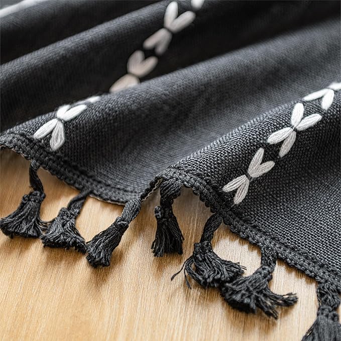 Sutuo Home Boho Valance Curtain 18 inches for Kitchen Cafe Dining Room, Short Farmhouse Vintage Tassels Window Treatment Bohemian Stripe Embroidery Drape, Rod Pocket 1 Panel 52" W x 18" L, Black