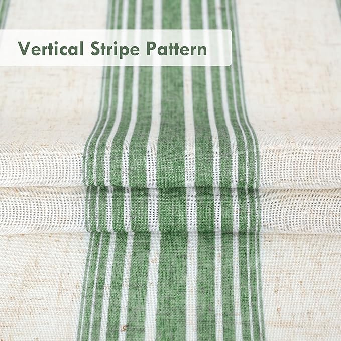 DriftAway Farmhouse Vertical Striped Linen Blend Textured Light Filtering Semi Sheer Curtains for Living Room Bedroom 63 Inches Long Drapes 2 Panels Broad Striped Linen Loden Green