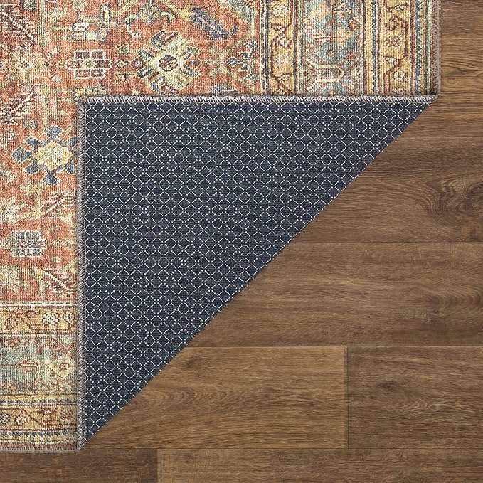 Bloom Rugs Washable Non-Slip 3' x 5' Rug - Terracotta/Mustard Traditional Area Rug for Living Room, Bedroom, Dining Room, and Kitchen - Exact Size: 3' x 5'