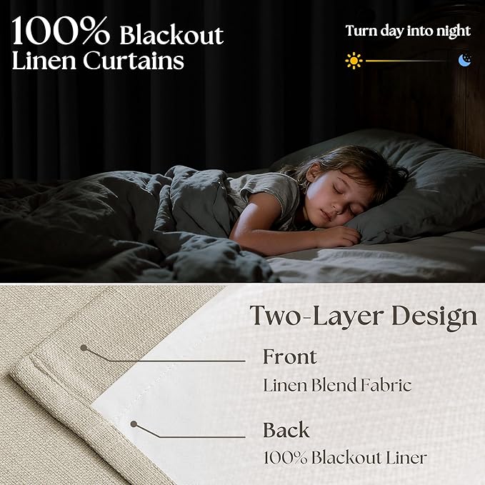 94 Inch Long Blackout Curtains Thick Linen Pinch Pleated Curtains 2 Panels for Bedroom Living Room Darkening Light Blocking Energy Save Pinch Pleat Back Tab 94 Inch Window Drapes Cream Beige Oatmeal