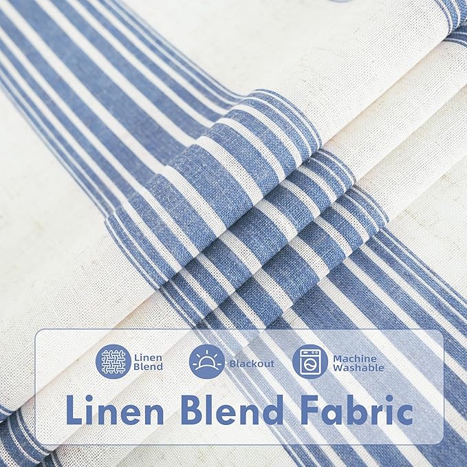 DriftAway Farmhouse Vertical Striped Linen Blend Textured Light Filtering Semi Sheer Curtains for Living Room Bedroom 36 Inches Long Drapes 2 Panels Broad Striped Jean Navy