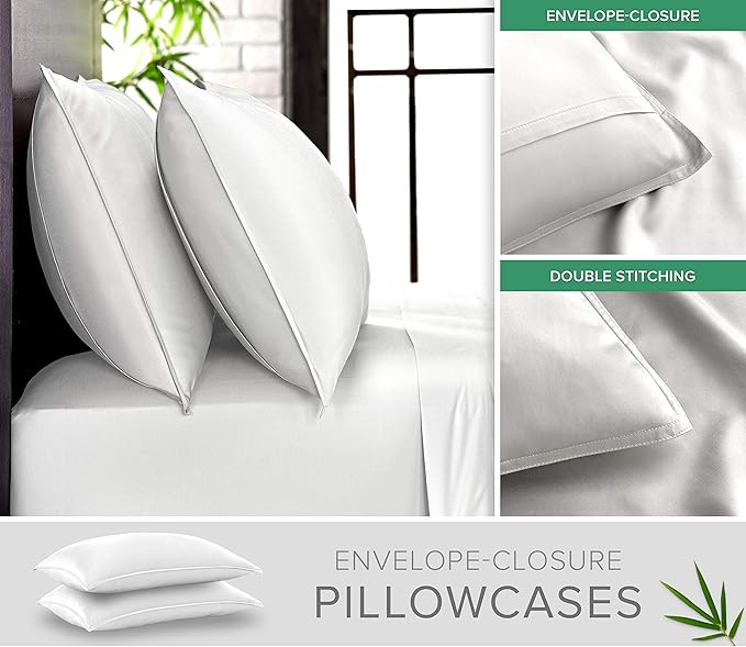 Pure Bamboo California King Sheets, Genuine 100% Organic Viscose Derived from Bamboo Bed Sheet Set, Soft & Cooling, Double Stitching, 2 Year Quality Promise (California King, White)