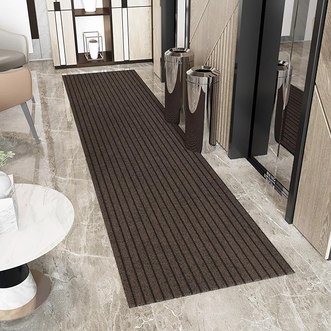 Ottomanson 2'7" x 41' Hallway Runner with Scraper Pile - Extra Durable Non-Slip Rug Mat for Indoor & Outdoor Use - Ideal for Kitchen, Entryway & Garage - High-Traffic Carpet, Brown