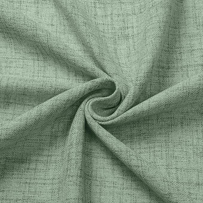 Tollpiz Short Linen Curtains Bedroom Rod Pocket Semi Sheer Curtain Burlap Light Filtering Thick Linen Drapes for Living Room, 38 x 45 inches Long, Sage Green, Set of 2 Panels