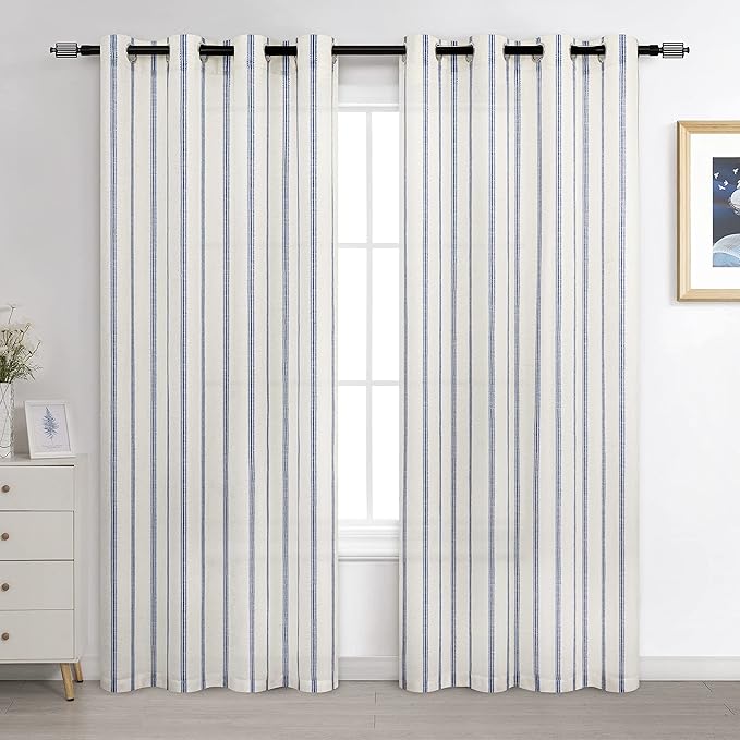 DriftAway Farmhouse Vertical Striped Linen Blend Textured Light Filtering Semi Sheer Curtains for Living Room Bedroom 84 Inches Long Drapes 2 Panels