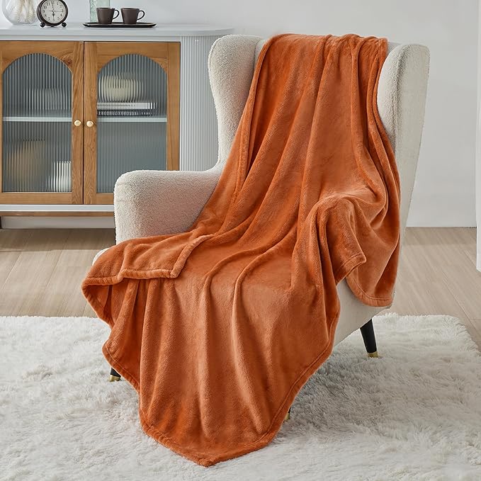 Bedsure GentleSoft Fleece Throw XL Blanket Burnt Orange - 300GSM Soft Lightweight Plush Cozy Blankets for Bed, Sofa, Couch, Travel, Camping, 50x70 inches