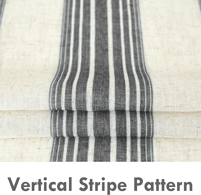 DriftAway Farmhouse Vertical Striped Linen Blend Textured Light Filtering Semi Sheer Curtains for Living Room Bedroom 96 Inches Long Drapes 2 Panels Broad Striped Linen Grey