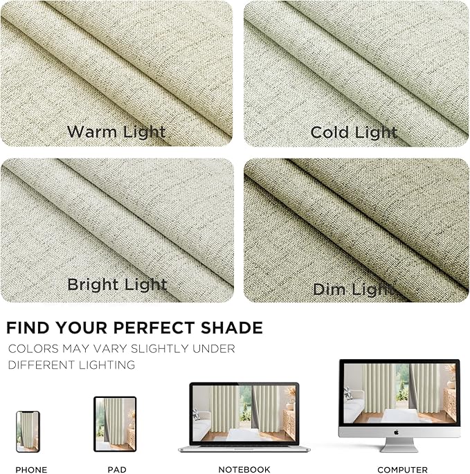 Joydeco Linen Blackout Curtains for Bedroom - 100% Light Blocking 1 Panels, Light Beige Drapes 70" W x 90" L, Thermal Insulated Room Darkening Curtains for Living Room, Rod Pocket & Back Tabs