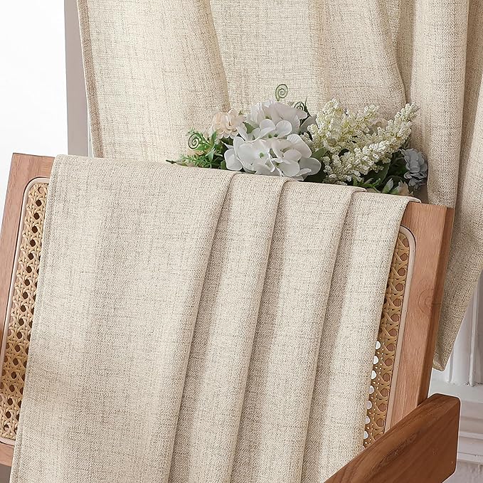 Tollpiz Linen Curtains Living Room Rod Pocket Semi Sheer Curtain Burlap Light Filtering Thick Linen Drapes for Bedroom, 54 x 95 inches Long, Natural, Set of 2 Panels