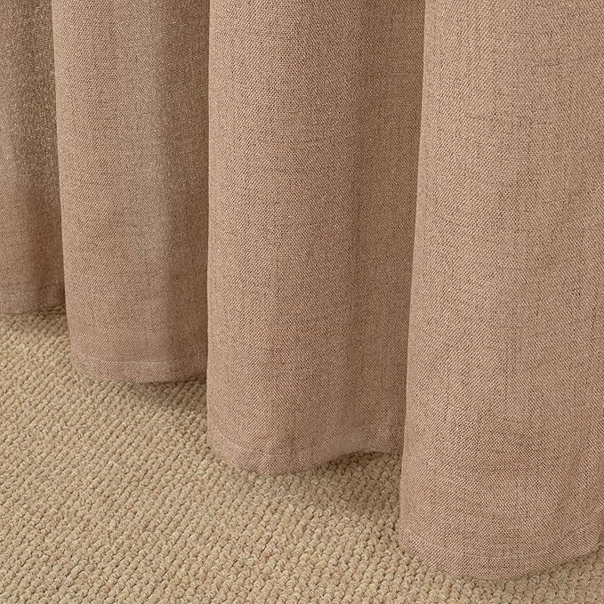 YoungsTex Extra Long Linen Curtains 102 Inch Length for Living Room, Light Filtering Drapes with Grommet Semi Sheer Floor Length for Dining Bedroom Window, Mocha Brown, 2 Panels, 52 X 102 Inch