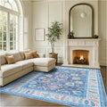 Fame Rugs Blue Modern Oushak Rug 6x9, Vintage Turkish Colorful Oriental Antique Inspired Washable Large Area Rugs, Luxury Living Room Bedroom (387BNB, 6' x 9')