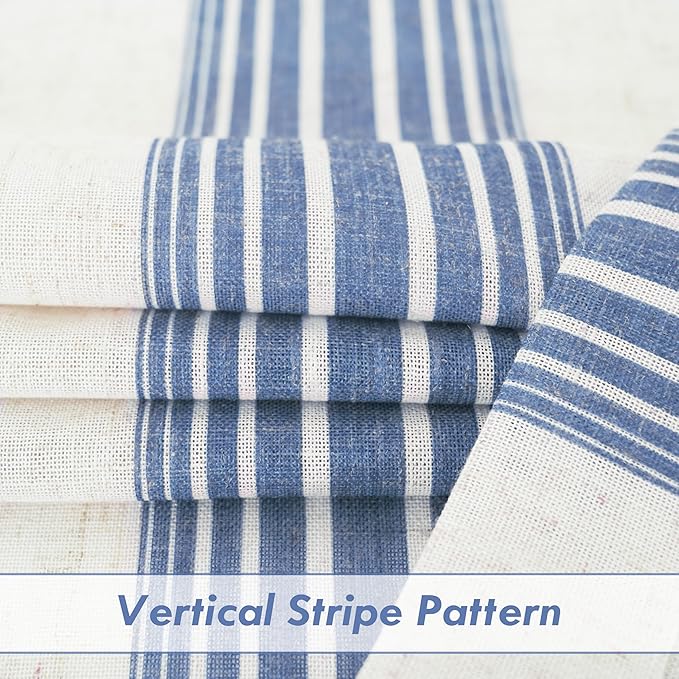 DriftAway Farmhouse Vertical Striped Linen Blend Textured Light Filtering Semi Sheer Curtains for Living Room Bedroom 102 Inches Long Drapes 2 Panels Broad Striped Jean Navy