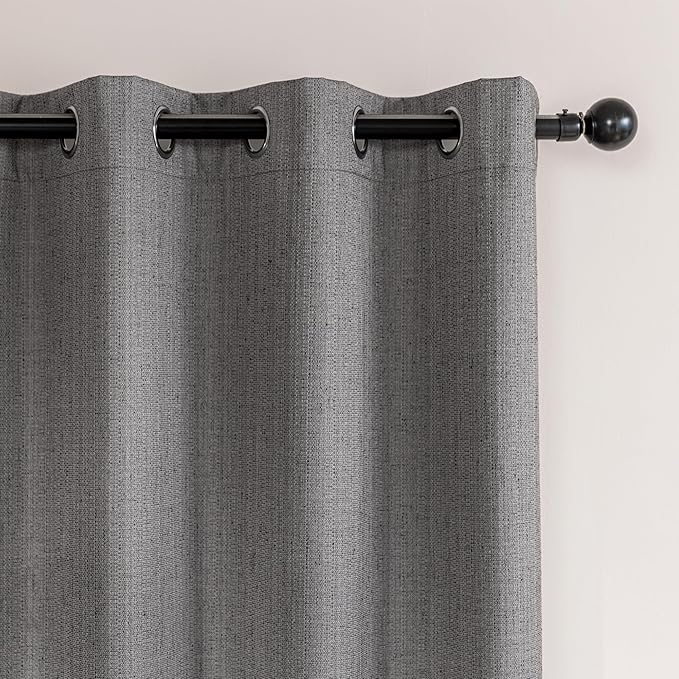 Amazon Basics Faux Linen Blackout Curtains for Bedroom and Living Room, 2-Piece Set with Grommets, 52" W x 72" L, Grey