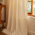 Sutuo Home Champagne Boho Curtains for Bedroom Living Room,Light filtering Linen Farmhouse Vintage Shabby Chic with Tassels Window Treatment Bohemian Embroidery Drape, Rod Pocket 1 Panel 52" W x 96" L