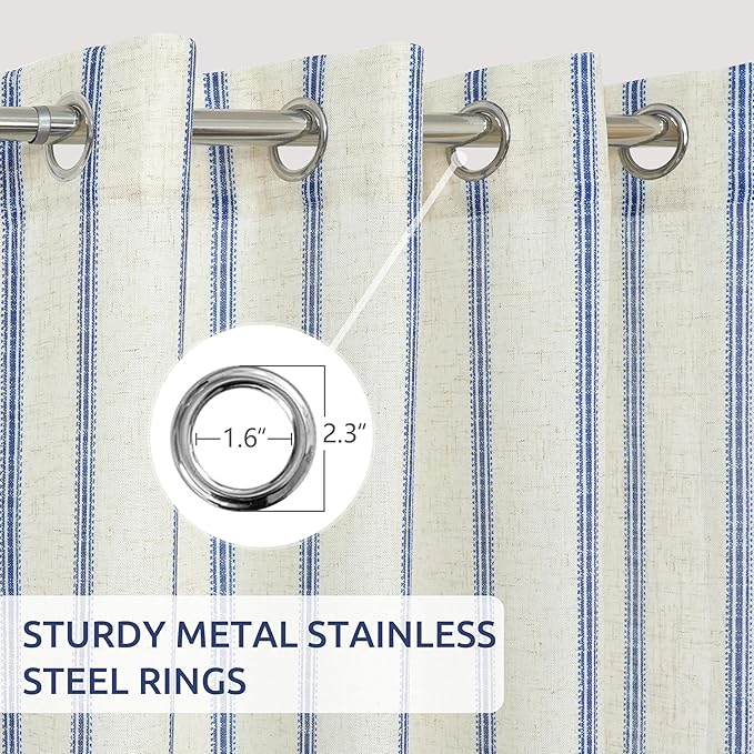 DriftAway Farmhouse Vertical Striped Linen Blend Textured Light Filtering Semi Sheer Curtains for Living Room Bedroom 36 Inches Long Drapes 2 Panels