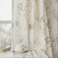 FMFUNCTEX Linen Curtains Floral Patterned Curtain for Bedroom Living Room, Sage Green Curtains 63 Inch Length Farmhouse, Light Filtering Beige Window Curtain Grommet Top 2 Panels Set