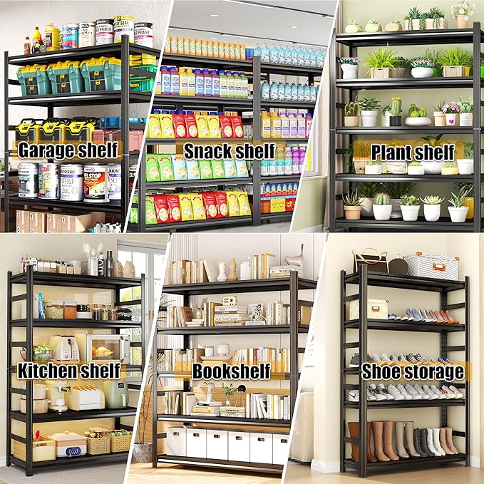 72''H Metal Garage Shelving Unit ,5-Tier Garage Storage Shelves Heavy Duty，Adjustable 3020 lbs Shelf, Upgraded Reinforced Double-Layer Columns for Basement Kitchen Laundry Room Pantry Rack 40''W*16''D