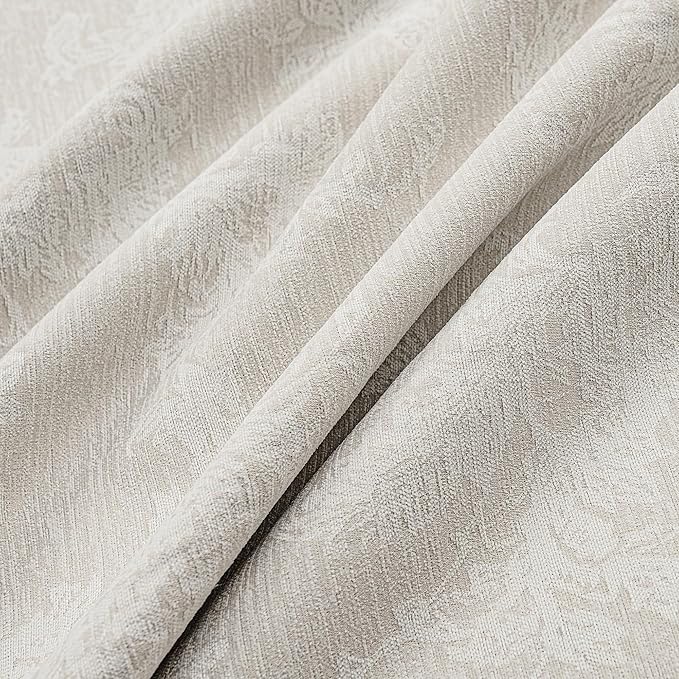 FMFUNCTEX Beige Floral Jacquard Blackout Curtains 108 Inches Long for Bedroom, Scroll Flower Chenille Farmhouse Curtains for Living Room Darkening Thermal Insulated Grommet Window Drapes 2 Panels