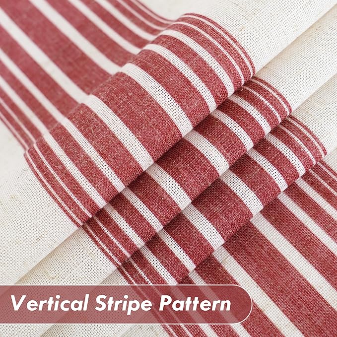 DriftAway Farmhouse Vertical Striped Linen Blend Textured Light Filtering Semi Sheer Curtains for Living Room Bedroom 96 Inches Long Drapes 2 Panels Broad Striped Red
