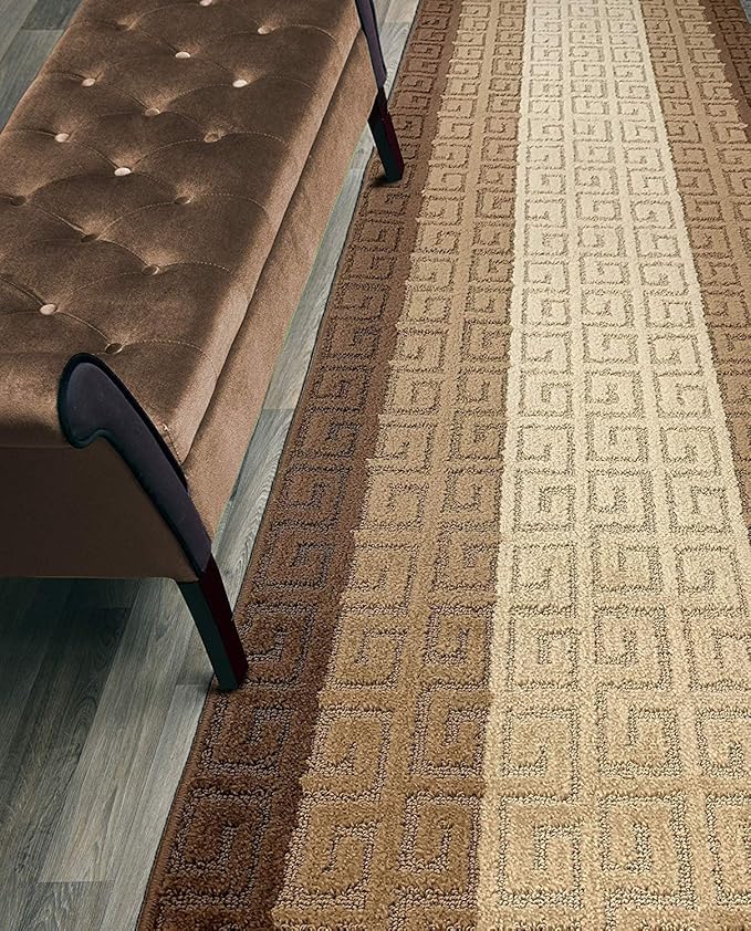 Custom Length Hallway Runner Rug,Slip Resistant,Meander Brown, 26 Inch X 12 feet, Sold and Priced Per Foot