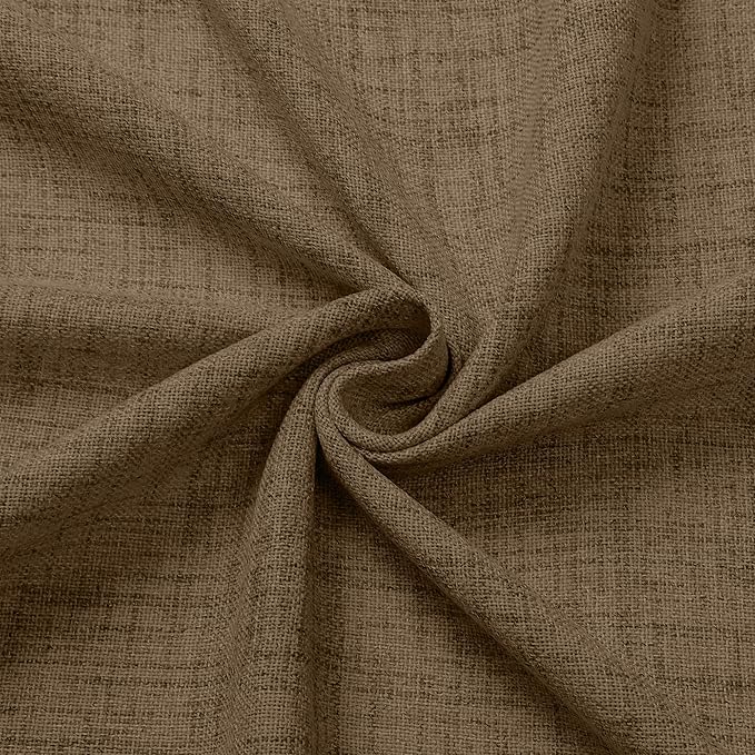 Tollpiz Linen Curtains Bedroom Rod Pocket Semi Sheer Curtain Burlap Light Filtering Thick Linen Drapes for Living Room, 54 x 84 inches Long, Brown, Set of 2 Panels