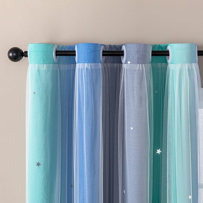 XiDi Curtains for Bedroom Decor, Rainbow BluGrenGrey-34-45