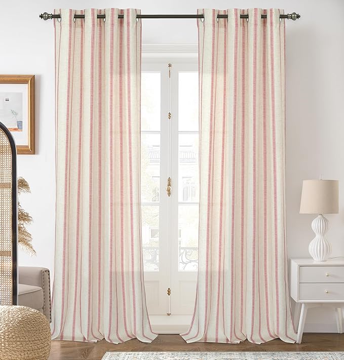 DriftAway Farmhouse Vertical Striped Linen Blend Textured Light Filtering Semi Sheer Curtains for Living Room Bedroom 108 Inches Long Drapes 2 Panels