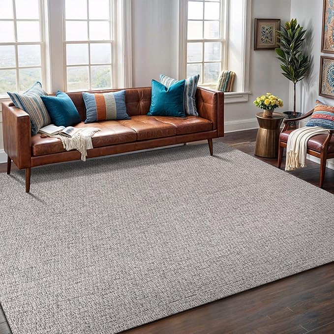 Easy Jute Rug 4x6 Indoor Outdoor Natural Rugs Solid Fiber Rug Woven Area Rug Boho Easy Clean Inside Carpet for Living Room Bedroom Dining Room Hallway or Outdoor Patio Porch (4 X 6 Silver)
