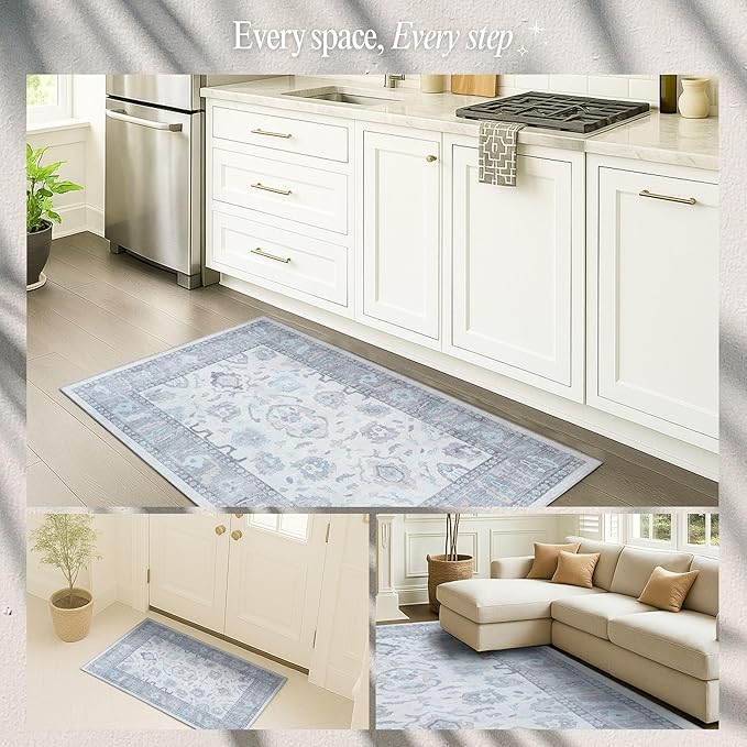Fame Rugs Gray Modern Oushak Rug 3x5, Washable Vintage Turkish Colorful Oriental Antique Inspired Foldable Small Area Rugs, Luxury Living Room Bedroom (384GB, 2'6" x 5')