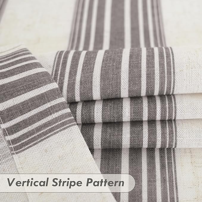 DriftAway Farmhouse Vertical Striped Linen Blend Textured Light Filtering Semi Sheer Curtains for Living Room Bedroom 96 Inches Long Drapes 2 Panels Broad Striped Gray