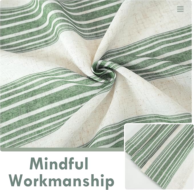DriftAway Farmhouse Vertical Striped Linen Blend Textured Light Filtering Semi Sheer Curtains for Living Room Bedroom 108 Inches Long Drapes 2 Panels Broad Striped Linen Loden Green