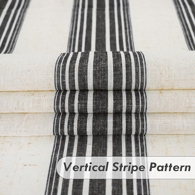 DriftAway Farmhouse Vertical Striped Linen Blend Textured Light Filtering Semi Sheer Curtains for Living Room Bedroom 84 Inches Long Drapes 2 Panels Broad Striped Black