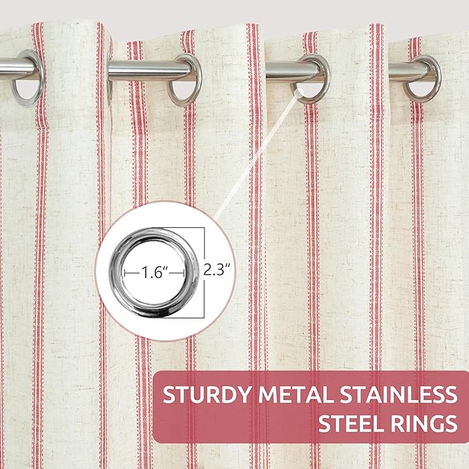 DriftAway Farmhouse Vertical Striped Linen Blend Textured Light Filtering Semi Sheer Curtains for Living Room Bedroom 54 Inches Long Drapes 2 Panels