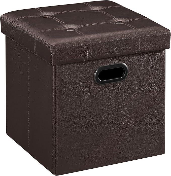 SONGMICS MAZIE Collection - 15 Inches Ottoman with Storage, Footstool, Storage Ottoman with Metal Grommet Handles, Load 660 lb, for Dorm, Living Room, Bedroom, Synthetic Leather, Brown ULSF30Z